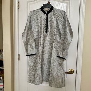 Prince Silver-Gray Patterned Kurta with Black Trim